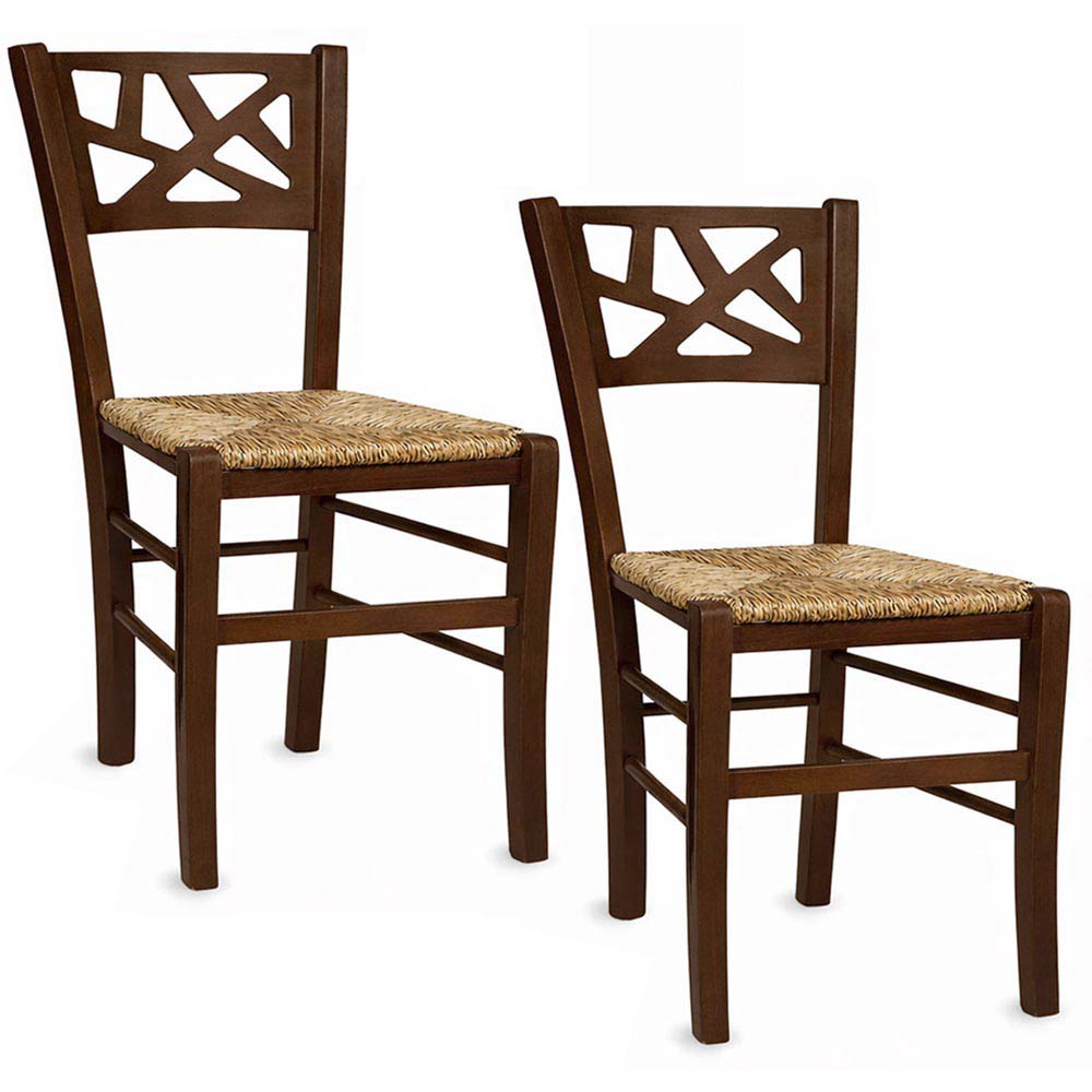 Sedie sala da pranzo sissy set da 2 in paglia noce scuro con seduta in paglia.